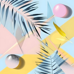 A colorful abstract painting with a yellow and pink background and a blue and pink foreground. The painting has a playful and whimsical mood