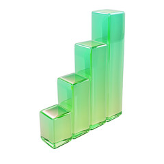 Bar chart, 3d icon, glass texture, with green gradient, isolated on white background