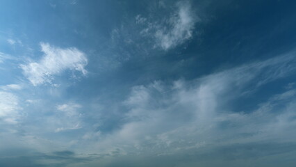 Moving clouds against a blue sky. Weather forecast, climate, atmospheric layer, nature. Timelapse.