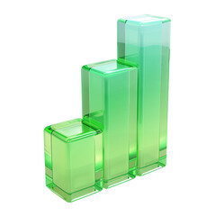 Bar chart, 3d icon, glass texture, with green gradient, isolated on white background