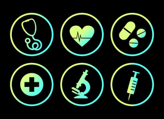 National Doctors Day set of medical neon icons