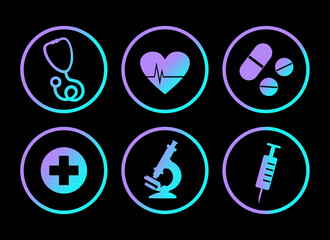 National Doctors Day set of medical neon icons