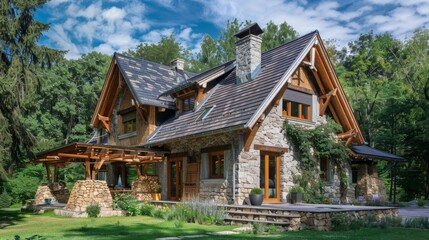 Ecological passive house with a country design, which evokes the tranquility and serenity of life in the countryside. generative ai