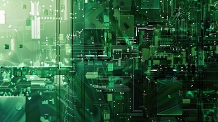Futuristic Green Circuit Cityscape: Abstract Technology Background