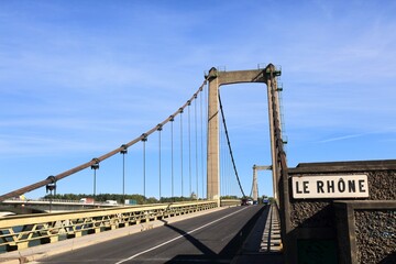 Rhone river suspension bridge in France
