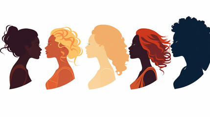 Diverse Women Standing Together: Unity in Feminism Movement - Minimal Flat Style Illustration of Multicultural Female Silhouettes