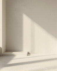 A white room with a window and a shadow on the wall. The room is empty and has a minimalist feel