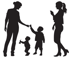 Mom and child black silhouette vector