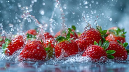 Ripe, juicy strawberries with water drops.