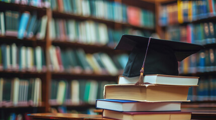 Graduation Cap on Stack of Books