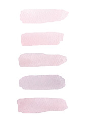 Watercolor brush strokes, abstract stripes in pink peach pastel shades isolated on a white background. Decorative elements for design, decoration with a place for text, hand-drawn.