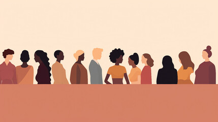 Diverse Women Standing Together - Minimalistic Flat Style Illustration of Multicultural Female Profiles. Feminism Movement Concept.