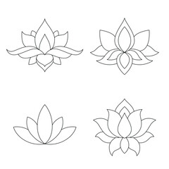 Set of lotus mehndi flower pattern for Henna drawing and tattoo. Decoration in oriental, Indian style. Doodle ornament. Outline hand draw vector illustration.