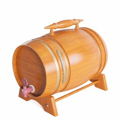 3D rendering of a Wooden barrel container isolated on white background.