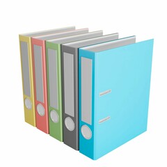 an array of colorful binders on a white surface and white background