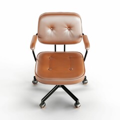 an office chair with a tan leather seat and black wheels