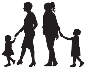 Mom and child black silhouette vector