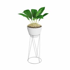 a plant that is on a metal stand with a grass