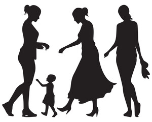 Mom and son, mother and son black silhouette