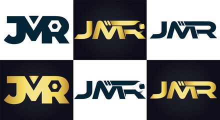 Obraz premium JMR logo. J M R design. White JMR letter. JMR, J M R letter logo design. J M R letter logo design in FIVE, FOUR, THREE, style. letter logo set in one artboard. J M R letter logo vector design.
