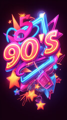 90's theme background in neon colors design