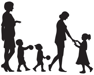 Vector silhouette of happy family on a white background