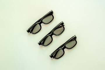 Set of glasses in optics store, top view. Eyesight and vision concept