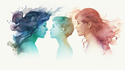 Empowering Female Conversations - Colored Silhouette Profiles in Multiple Exposure Dialogue Between Women