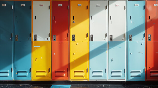 Colorful Row of High School Lockers