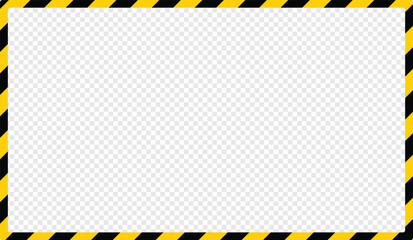 Yellow and black caution tape square frame, warning sign border template.Blank vector illustration warning background. Hazard caution sign tape. Space for text