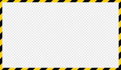 Yellow and black caution tape square frame, warning sign border template.Blank vector illustration warning background. Hazard caution sign tape. Space for text