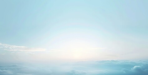 Fototapeta premium Light blue sky with serene clouds at sunrise. Ideal for backgrounds, nature themes and wellness designs. Morning horizon minimalist style