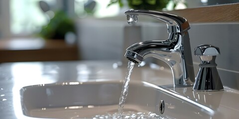 Conserving Water: Install Efficient Faucets and Practice Mindful Water Usage. Concept Water Conservation, Efficient Faucets, Mindful Water Usage, Sustainable Living