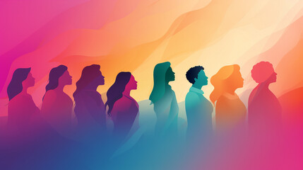 Celebrating International Women's Day - Diverse Group of Women in Colorful Profile Silhouettes for Banner Design