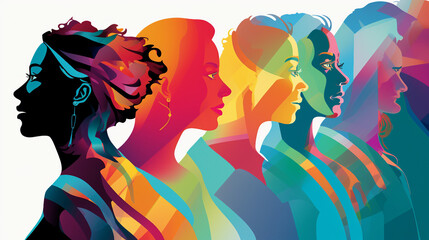 International Women's Day Celebration - Diverse and Colorful Profile Silhouettes Banner