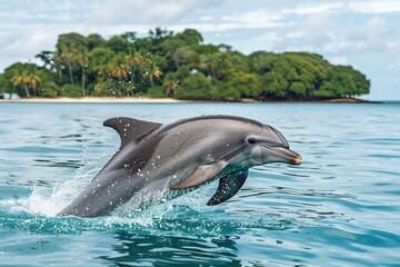 dolphin finishing the jump on the ocean surface