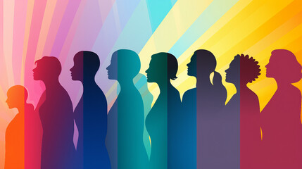 Celebrating Women's Day with Diverse People - Colorful Silhouette Profile Banner
