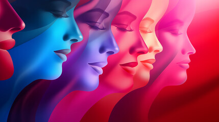 Unity in Diversity: Women's Faces Composite for Feminism and Empowerment - 3D Illustration for Women's Day Flyer