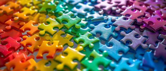Fototapeta premium A colorful jigsaw puzzle with many pieces. LBGTQ people pride symbol