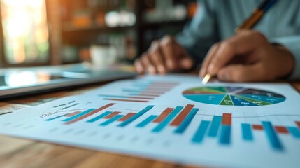 Fototapeta premium Graph with infographic design, icons, and explanatory text, business progress, stock photo, ample copy space