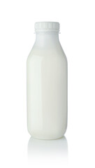Plastic bottle of milk kefir isolated.