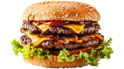 Double beef burger on white background