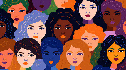 Empowering Women: Diverse Faces Pattern for Women's Day Celebration. Celebrating Female Diversity and Unity in Ethnicities.