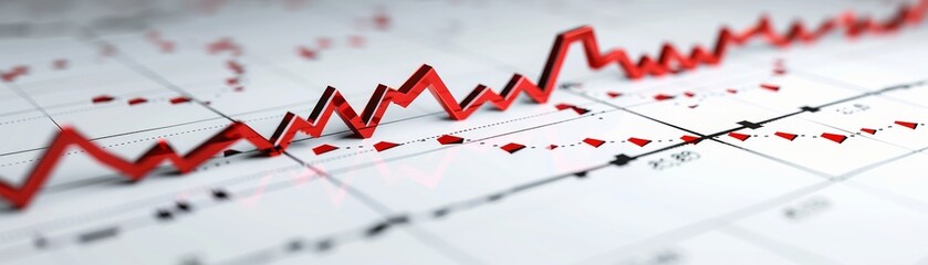 Fototapeta premium Downwardtrending line on a 3D graph, isolated on white background, economic downturn, stock photo, clean design