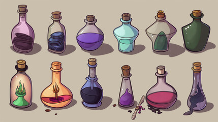 Collection of fantasy potion bottles illustration