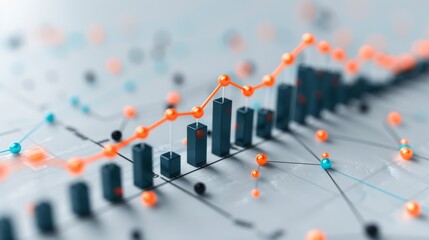 Graph featuring small company icons rising along the trend line, isolated, white background, business growth, highquality image