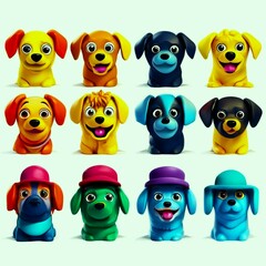 drawing of funny adorable puppies, 3D, wallpaper, background