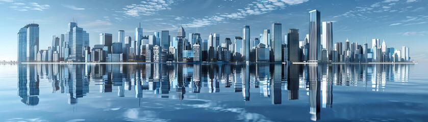 Fototapeta premium Cityscape Reflections: Close-up of cityscape reflections in water, glass facades, and mirrored surfaces, highlighting the city's reflective beauty and architectural symmetry