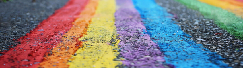 Fototapeta premium Pride sidewalk chalk art celebration, close-up blurry