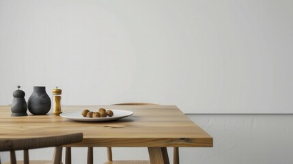 Interior design of stylish dining room interior with family wooden table. generative ai